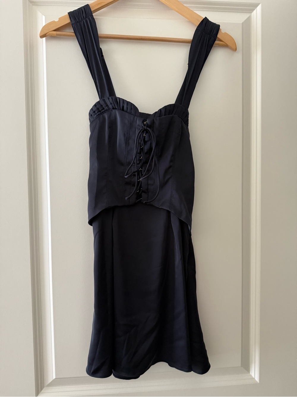 Black Satin Lace-Up Mini Dress